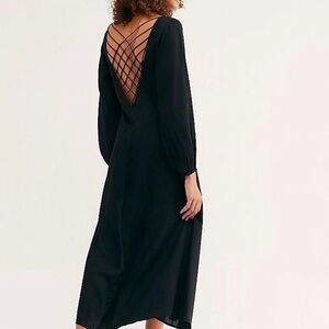 Free People Black Long-Sleeve Midi Dress with Lattice Back
